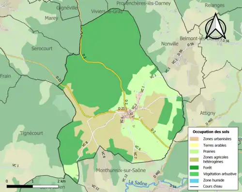 Carte en couleurs présentant l'occupation des sols.