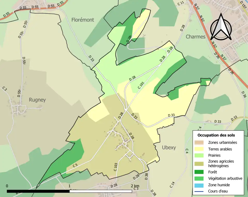 Carte en couleurs présentant l'occupation des sols.