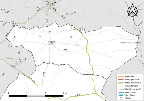 Carte en couleur présentant le réseau hydrographique de la commune