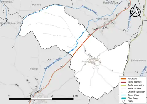 Carte en couleur présentant le réseau hydrographique de la commune