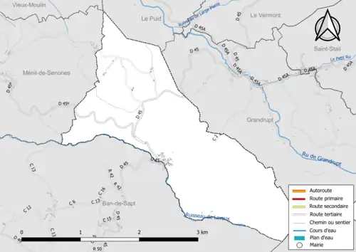 Carte en couleur présentant le réseau hydrographique de la commune
