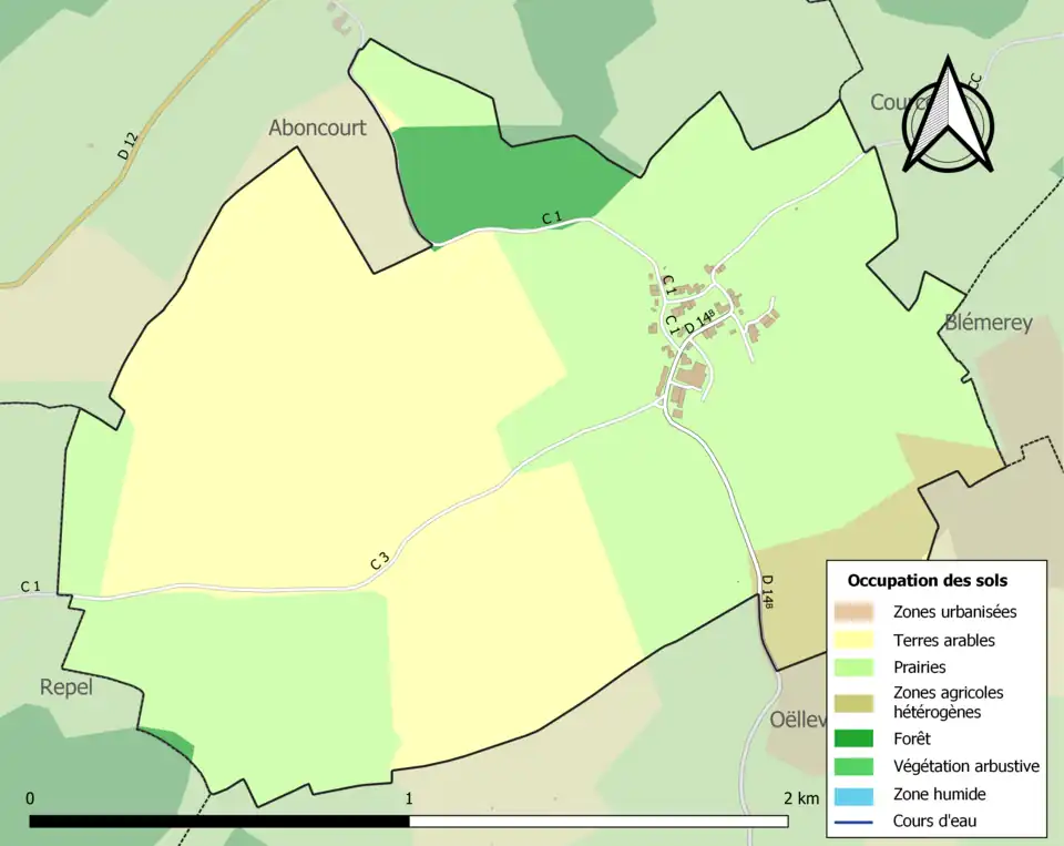 Carte en couleurs présentant l'occupation des sols.