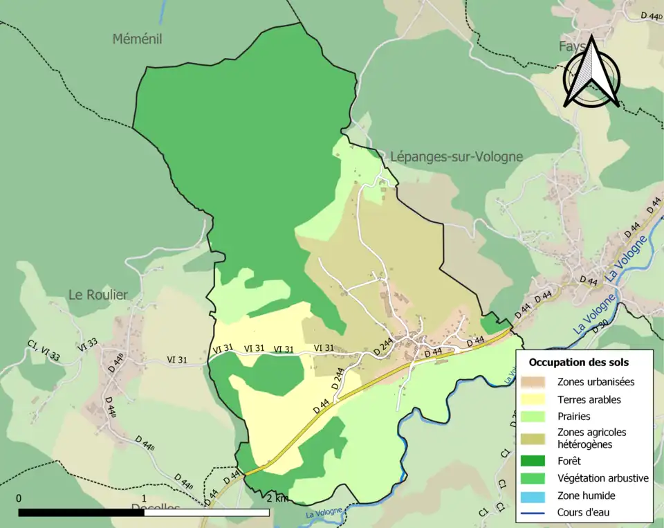 Carte en couleurs présentant l'occupation des sols.