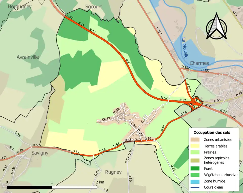 Carte en couleurs présentant l'occupation des sols.