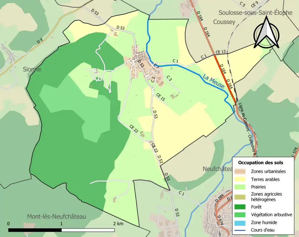 Carte en couleurs présentant l'occupation des sols.