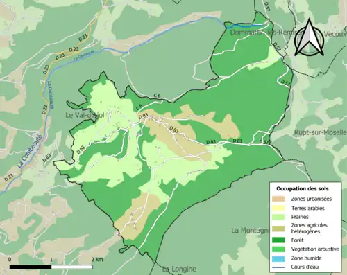 Carte en couleurs présentant l'occupation des sols.