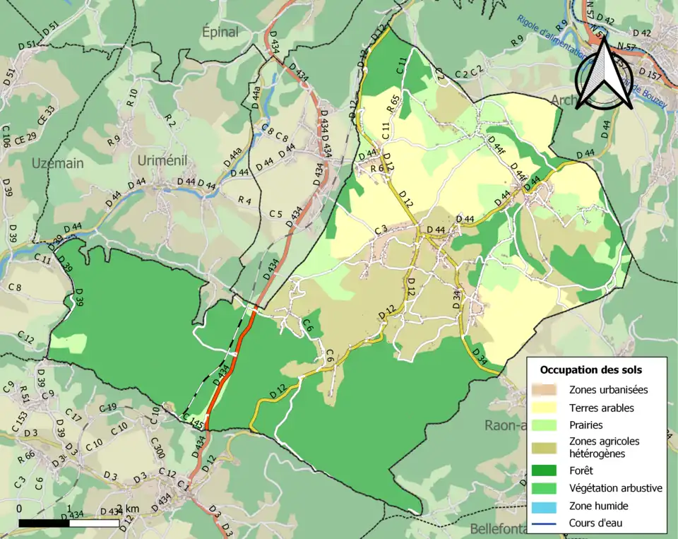 Carte en couleurs présentant l'occupation des sols.