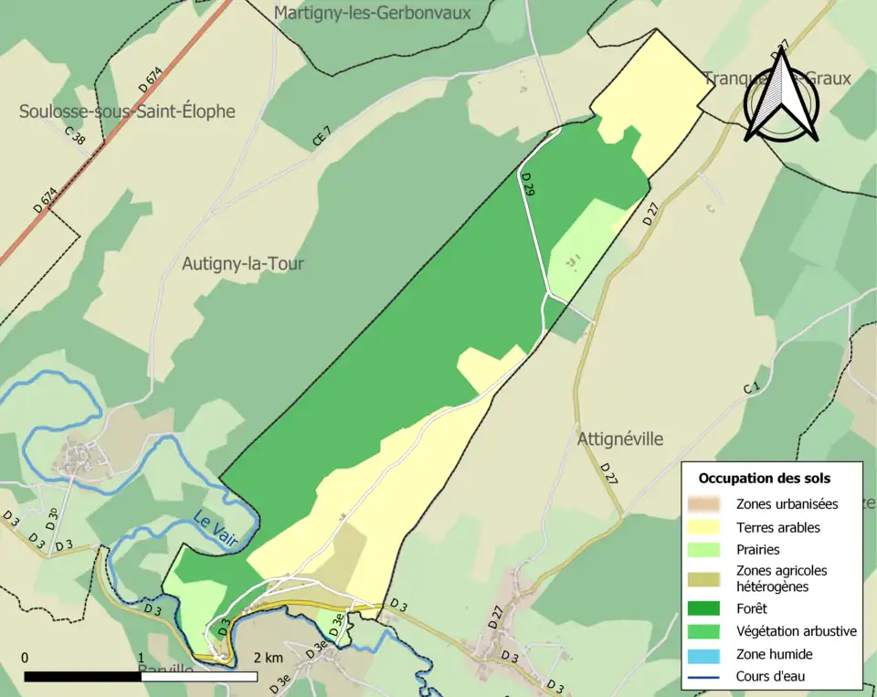 Carte en couleurs présentant l'occupation des sols.