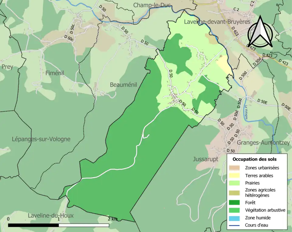 Carte en couleurs présentant l'occupation des sols.
