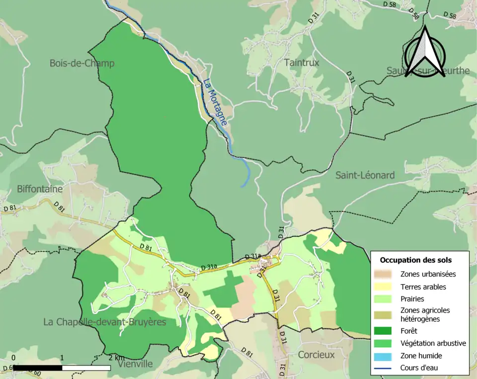 Carte en couleurs présentant l'occupation des sols.