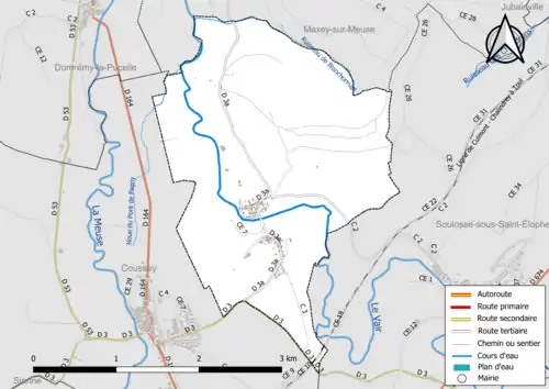 Carte en couleur présentant le réseau hydrographique de la commune