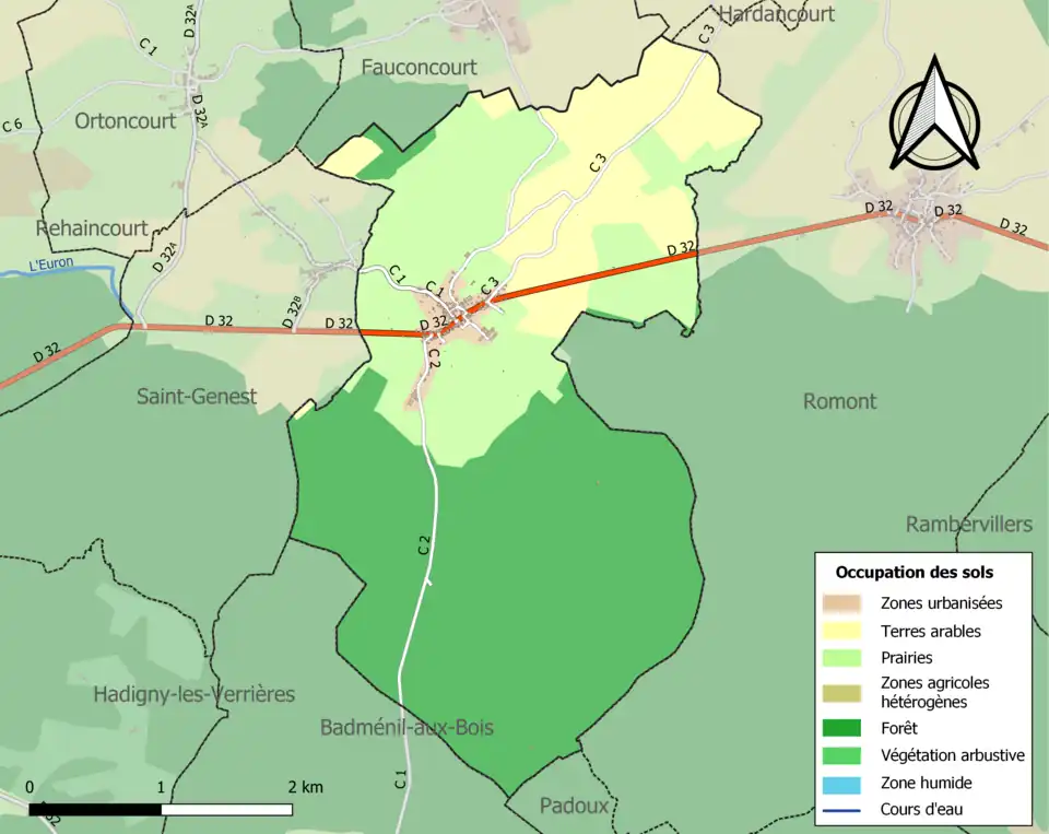 Carte en couleurs présentant l'occupation des sols.