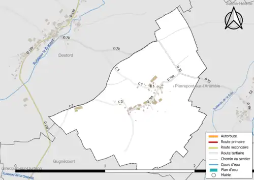 Carte en couleur présentant le réseau hydrographique de la commune
