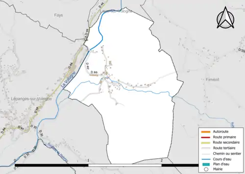 Carte en couleur présentant le réseau hydrographique de la commune