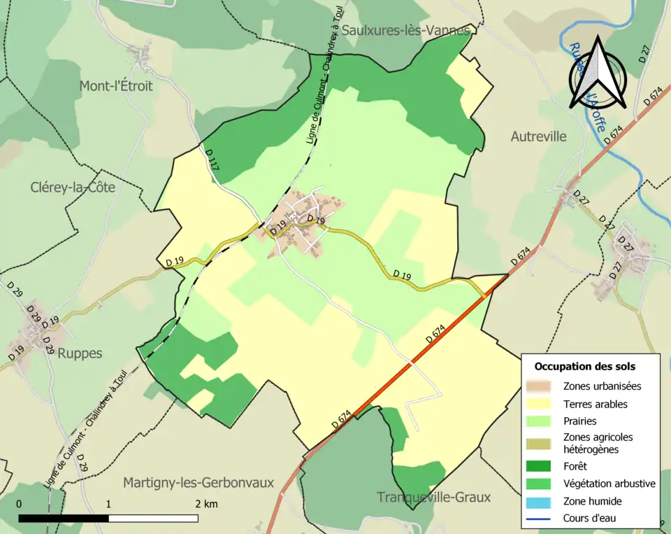 Carte en couleurs présentant l'occupation des sols.