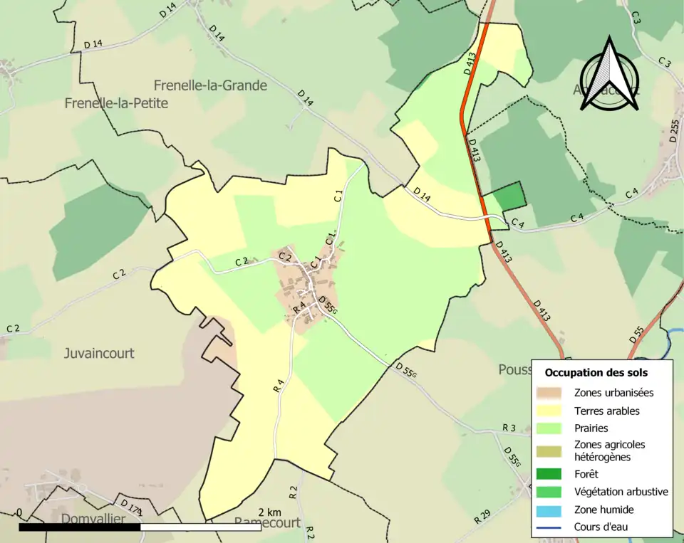 Carte en couleurs présentant l'occupation des sols.