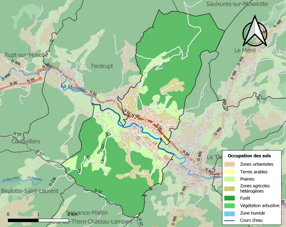 Carte en couleurs présentant l'occupation des sols.