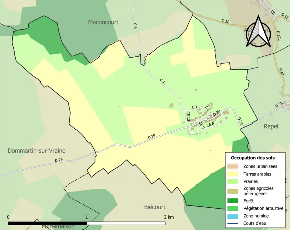 Carte en couleurs présentant l'occupation des sols.