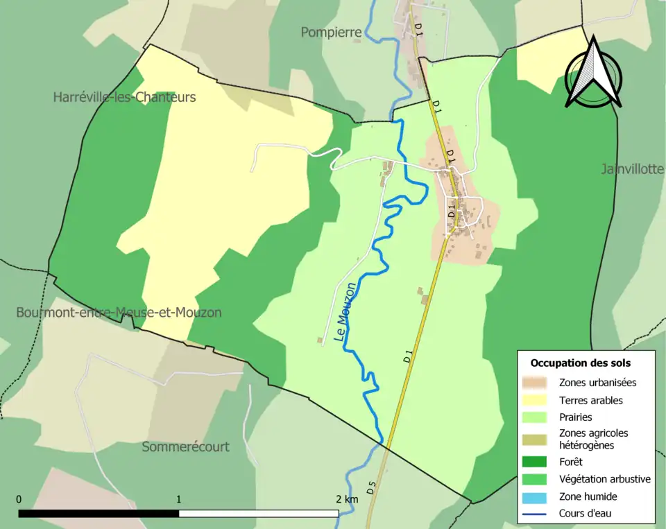 Carte en couleurs présentant l'occupation des sols.
