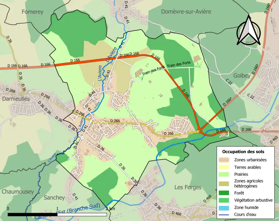 Carte en couleurs présentant l'occupation des sols.