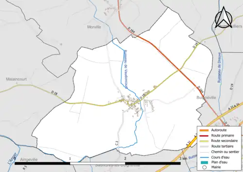 Carte en couleur présentant le réseau hydrographique de la commune