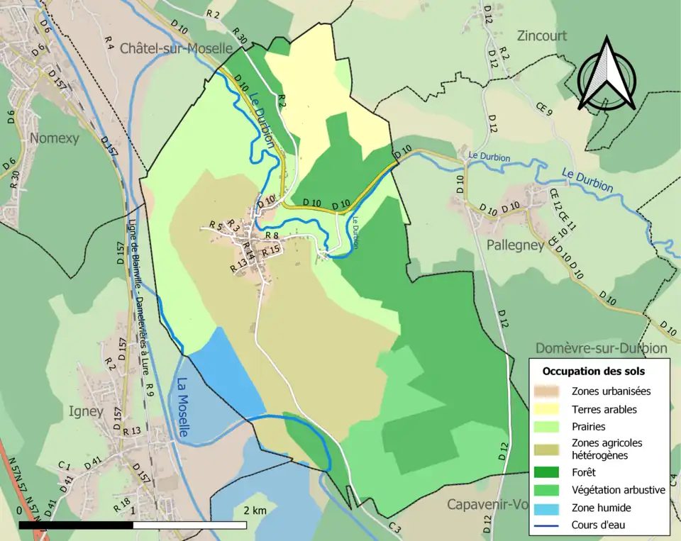 Carte en couleurs présentant l'occupation des sols.