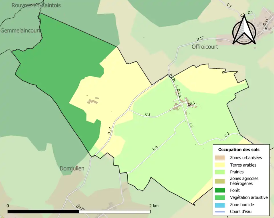 Carte en couleurs présentant l'occupation des sols.
