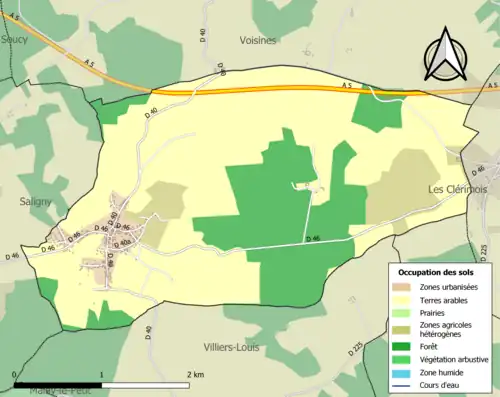 Carte en couleurs présentant l'occupation des sols.