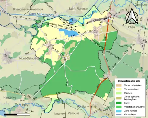 Carte en couleurs présentant l'occupation des sols.