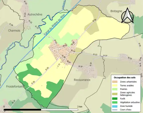 Carte en couleurs présentant l'occupation des sols.