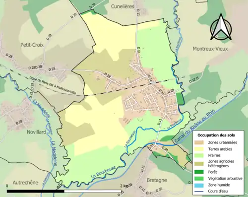 Carte en couleurs présentant l'occupation des sols.