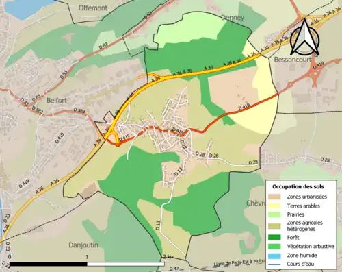 Carte en couleurs présentant l'occupation des sols.