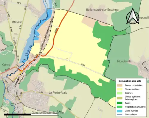 Carte en couleurs présentant l'occupation des sols.