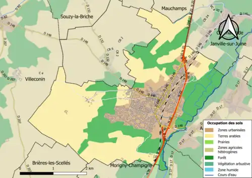 Carte en couleurs présentant l'occupation des sols.