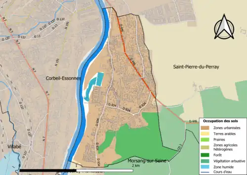 Carte en couleurs présentant l'occupation des sols.