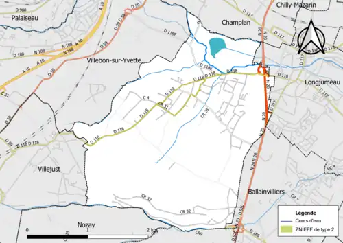 Carte des ZNIEFF de type 2 sur la commune.