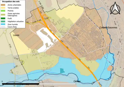 Carte des infrastructures et de l'occupation des sols en 2018 (CLC) de la commune.