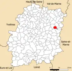 Vue d'une carte montrant la situation de la commune au sein de son département.