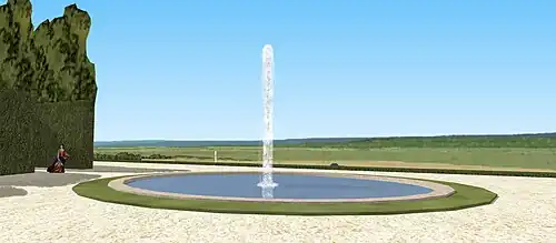 Restitution de la vue sur le bassin ovale des jardins du château de Sceaux, vers 1675.