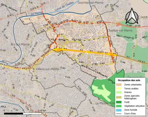 Carte en couleurs présentant l'occupation des sols.