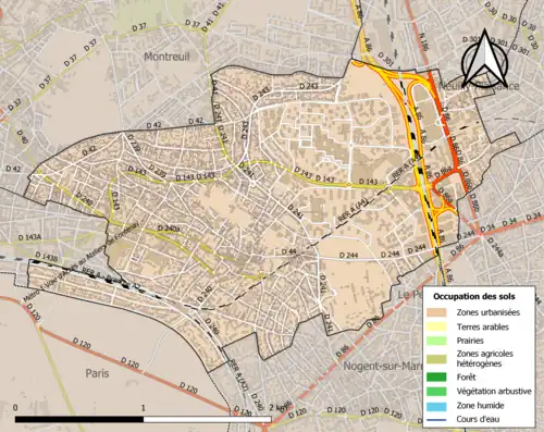 Carte en couleurs présentant l'occupation des sols.