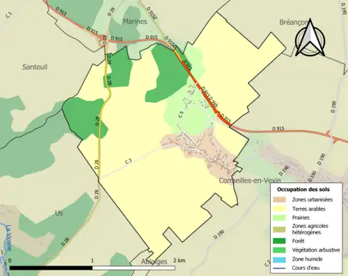 Carte en couleurs présentant l'occupation des sols.