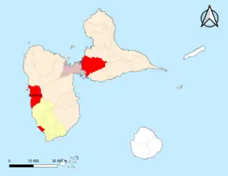 Localisation de l'aire d'attraction de Bouillante dans le département de la Guadeloupe.