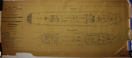 Plan des emménagements du bateau-feu Le Havre