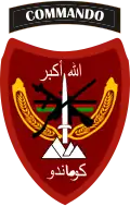 Insigne de la Brigade des commandos de l'Armée nationale afghane : le takbir y est inscrit au-dessus de l'épée.