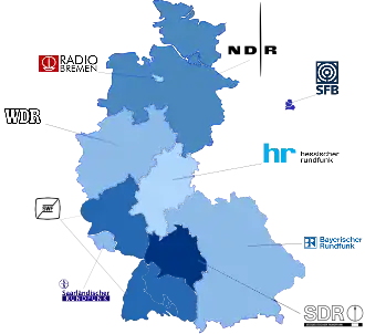 Ancienne carte des stations membres de l'ARD avant la rééunification