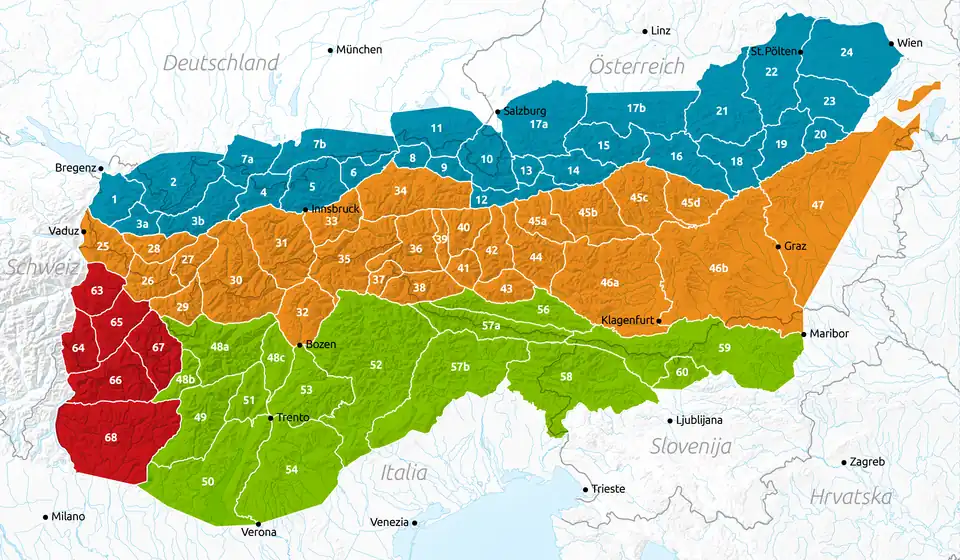Carte des Alpes orientales avec le Wienerwald en 24.