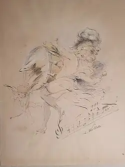 Dessin illustrant le programme du concert des ambassadeurs offert par Le Courrier français, 1er Septembre 1896.