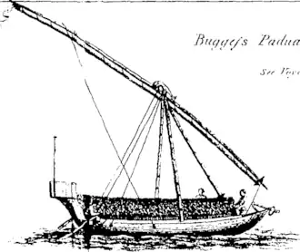 Gravure anglaise de 1792 d'un bateau "padua" (padewakang?) bugis