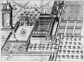 L’abbaye au XVIIe&nbsp;siècle, planche gravée du Monasticon Gallicanum.